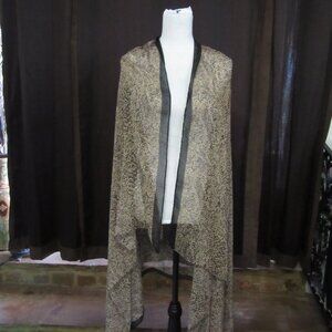 Vintage Charlie Paige Brown/Tan & Black Fringed Wrap Scarf Shawl Sarong